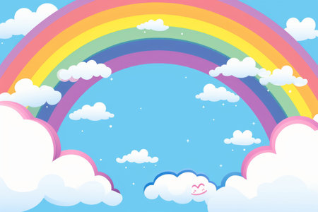 a cartoon rainbow and clouds in the skyの素材