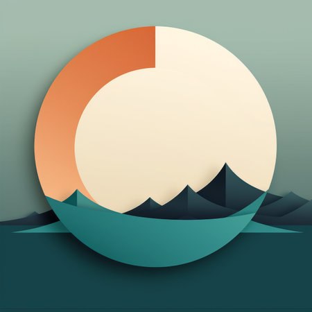 a circle with mountains in the backgroundの素材