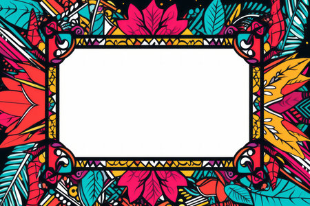 a colorful frame with leaves and flowers on itの素材