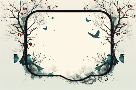 a frame with trees and birds on itの素材