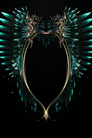 a heart shaped frame with wings on a black backgroundの素材