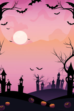 a halloween background with pumpkins and batsの素材