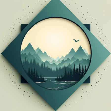 a mountain landscape with a bird flying over itの素材