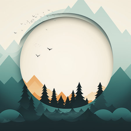a paper cutout of a mountain landscape with trees and birdsの素材