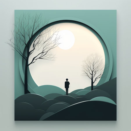 a paper cut of a man walking in the woodsの素材