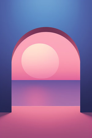a pink and blue background with an arch in the middleの素材