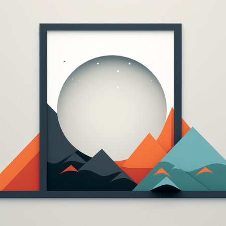a picture frame with mountains and a moon in itの素材