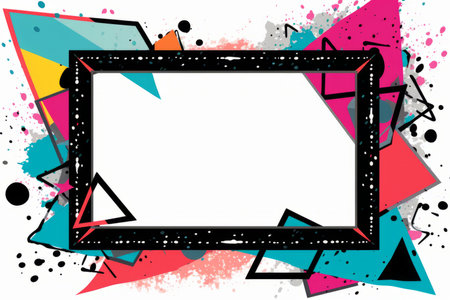 a picture frame with colorful shapes and triangles on itの素材