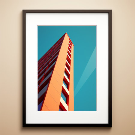 a picture of an orange building with a blue sky in the backgroundの素材