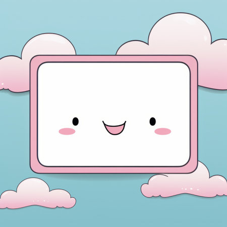 a pink square with a smiley face on it in the cloudsの素材