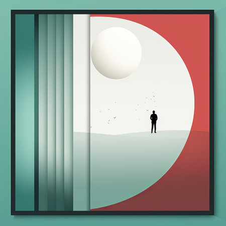 a poster with a man standing in front of the moonの素材