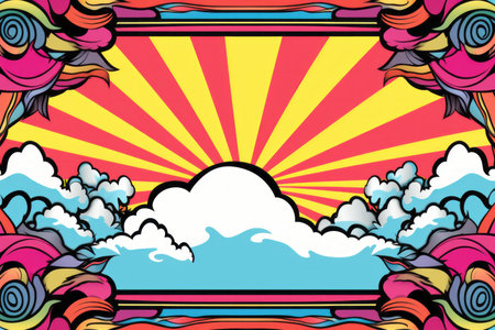 a psychedelic background with clouds and sunの素材