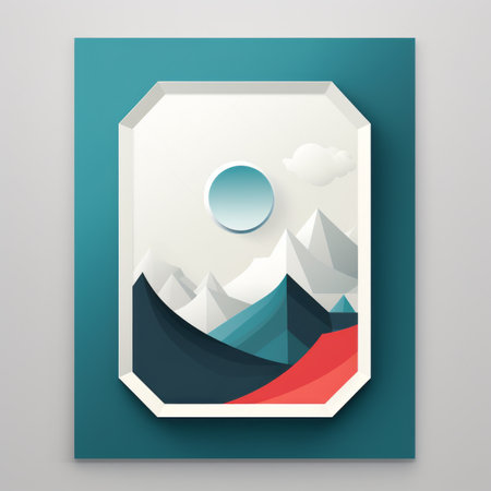 a poster with a mountain scene on itの素材