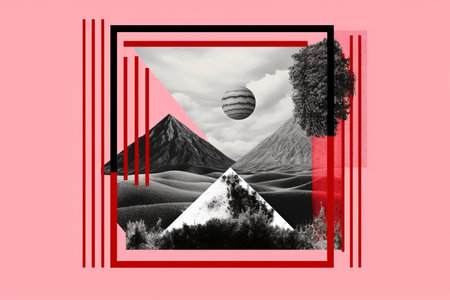a red and pink background with an image of a hot air balloonの素材