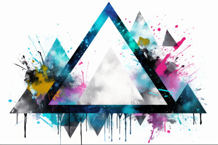 a triangle with paint splatters on itの素材