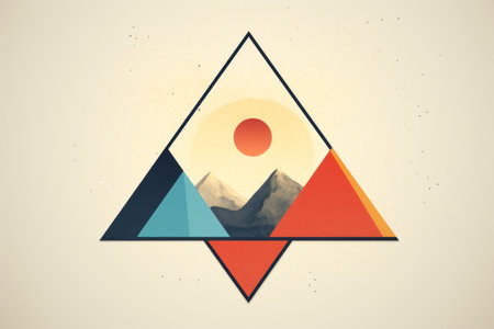 a triangle with mountains and a sun in the middleの素材
