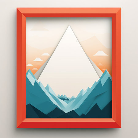 a triangle shaped mountain is shown in an orange frameの素材