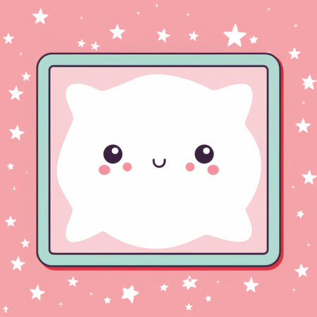 a white pillow with a cute face in the middle of a pink backgroundの素材