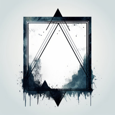 abstract frame with a triangle and paint splatters on a white backgroundの素材