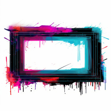 abstract frame with paint splatters on white backgroundの素材