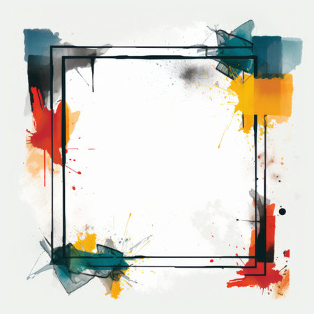 abstract square frame with paint splatters on white backgroundの素材
