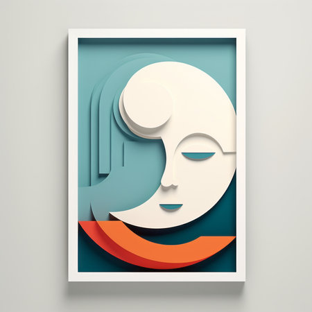 an abstract art piece with a womans faceの素材