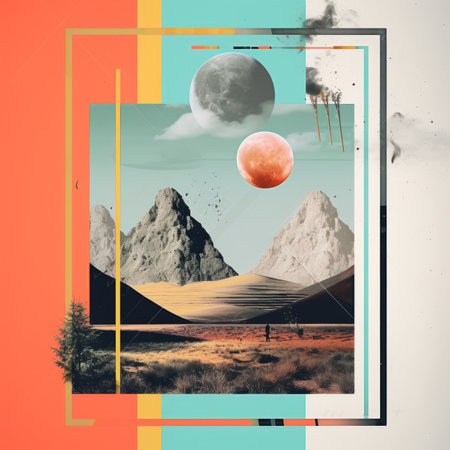 an abstract collage of the moon and mountainsの素材