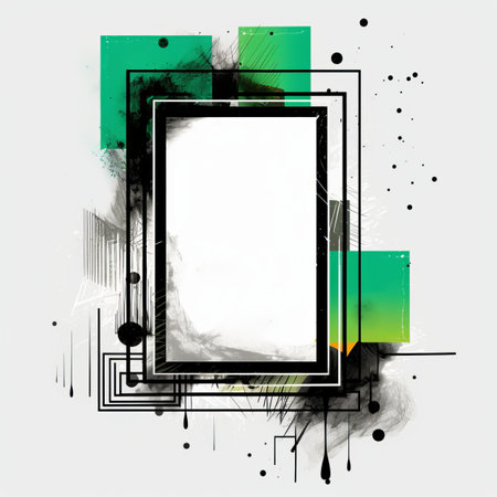 an abstract frame with green and black paint on itの素材