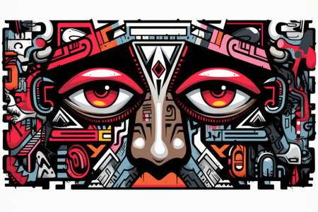 an abstract image of a face with red eyesの素材