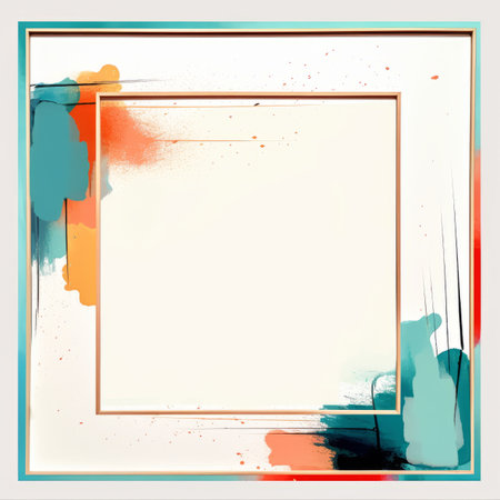 an abstract painting frame with orange blue and green paintの素材