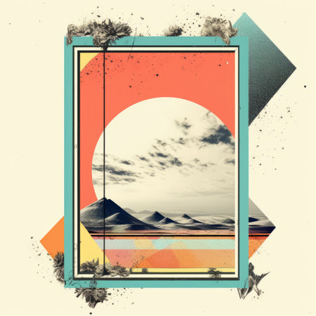 an abstract image of the desert and mountains with a frame around itの素材
