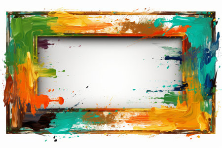 an abstract painting frame with paint splatters on a white backgroundの素材