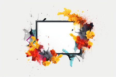an abstract painting of a square frame with paint splattersの素材