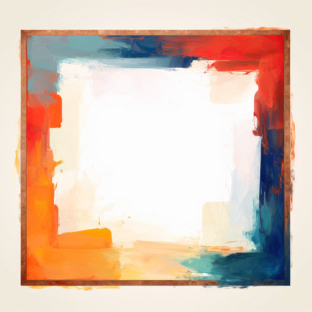 an abstract painting of an orange blue and yellow square frameの素材