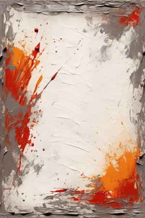 an abstract painting with orange and gray paint splattersの素材
