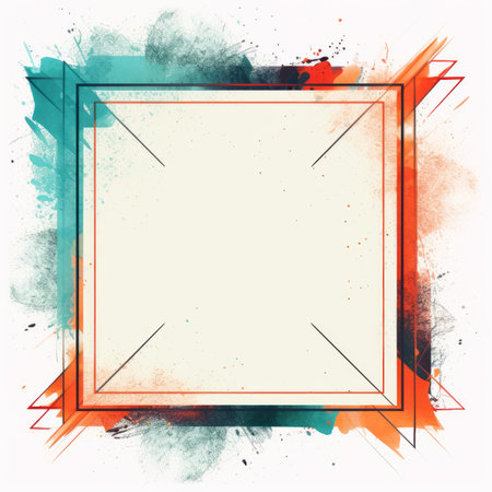 an abstract square frame with paint splatters on a white backgroundの素材