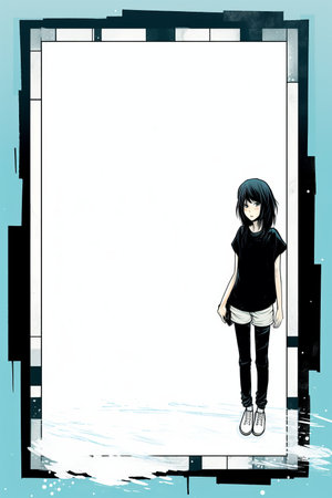 an anime girl standing in front of a blank frameの素材