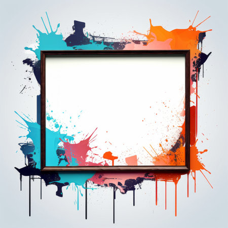 an empty frame with paint splatters on itの素材