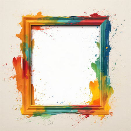 an empty frame with paint splatters on itの素材