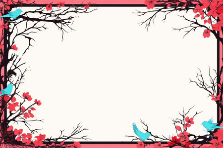an illustration of a red and pink background with birds on itの素材