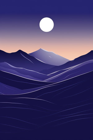 an illustration of the mountains at night with a full moon in the skyの素材