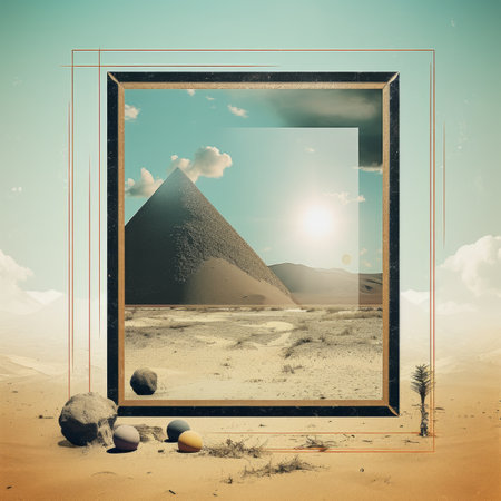 an image of a desert scene with a pyramid in the backgroundの素材