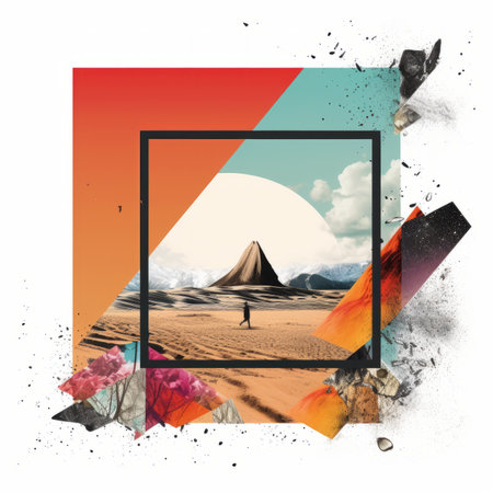 an image of a desert scene with a man standing in the middle of itの素材