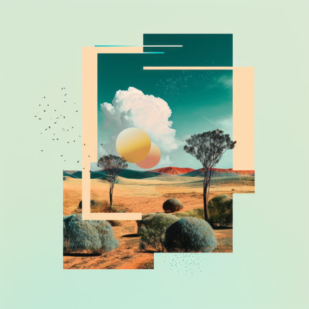 an image of a desert landscape with trees and cloudsの素材