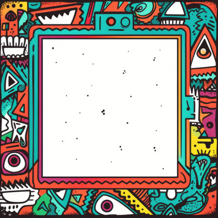 an image of a square frame with colorful doodles on itの素材