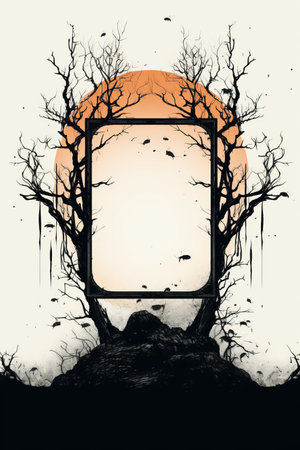 an image of a tree with a square frame in front of a sunsetの素材