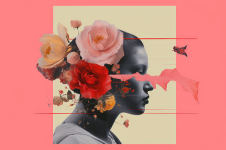 an image of a woman with flowers in her hairの素材