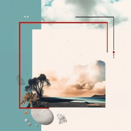 an image of an abstract painting with a red frameの素材