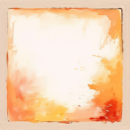 an orange and yellow painting on a wooden frameの素材
