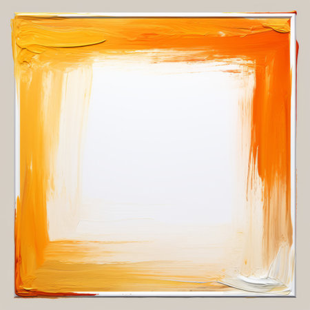 an orange and white square painting on a beige backgroundの素材